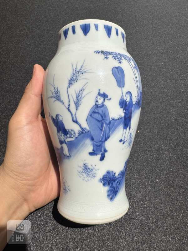 明崇祯 青花指日高升人物故事图莲子罐 - 图2